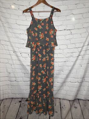 Go Fish Black Gingham Floral Maxi Dress Size Small Excellent Condition